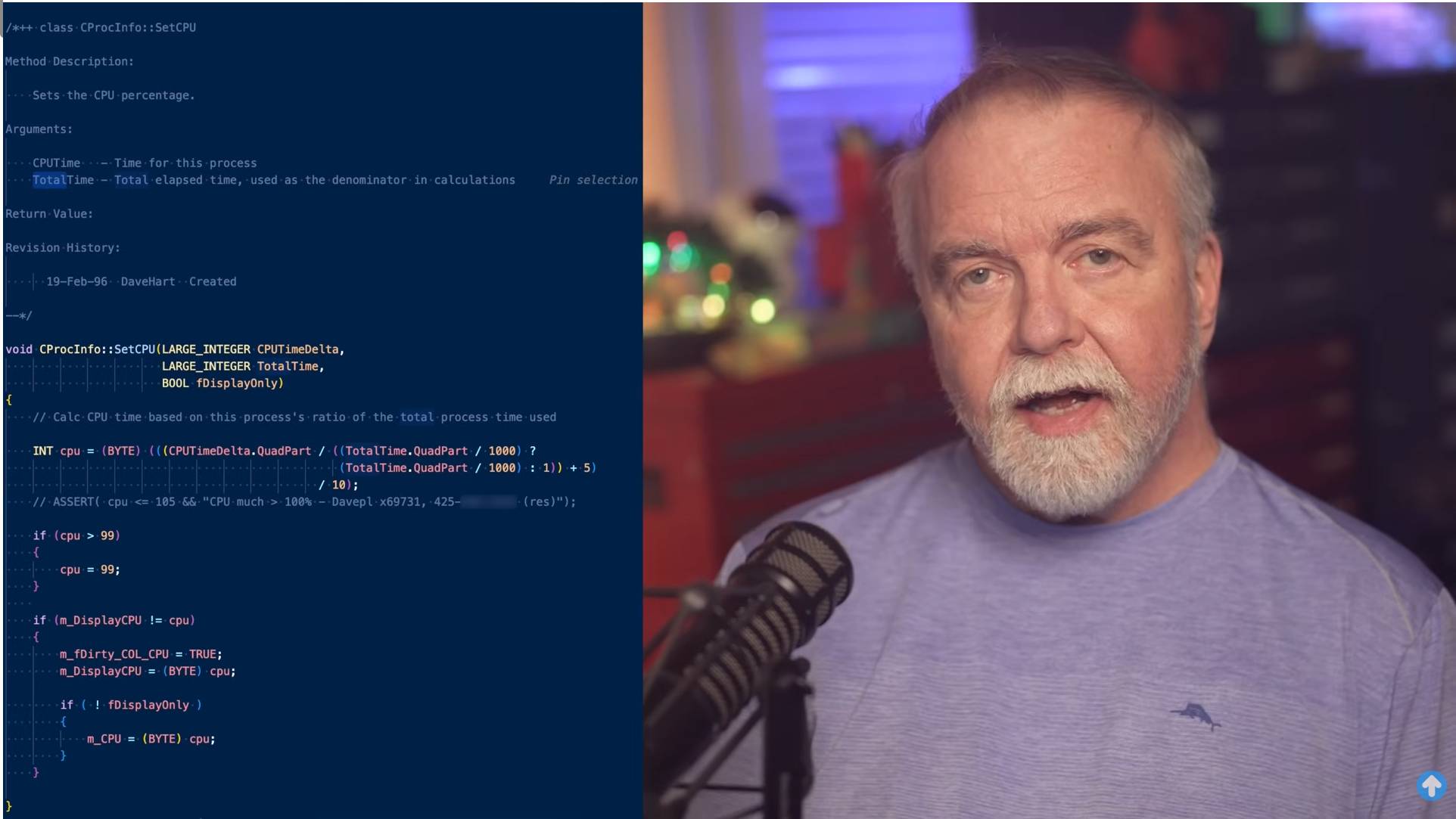 Windows Task Manager creator Dave Plummer showing some code for the app.