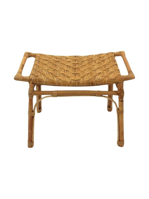 Spanish Rattan Stool or Small Bench with Cane Seat