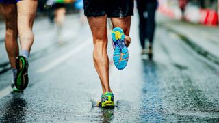 A phot of a man's feet running a 5K 