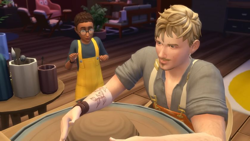 The Sims 4 Businesses &amp; Hobbies - A sim focuses on spinning a pottery wheel while a child watches with excitement