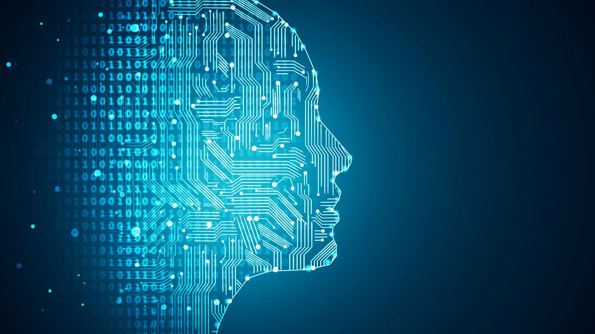 Head with binary code inside it made to look like artificial intelligence