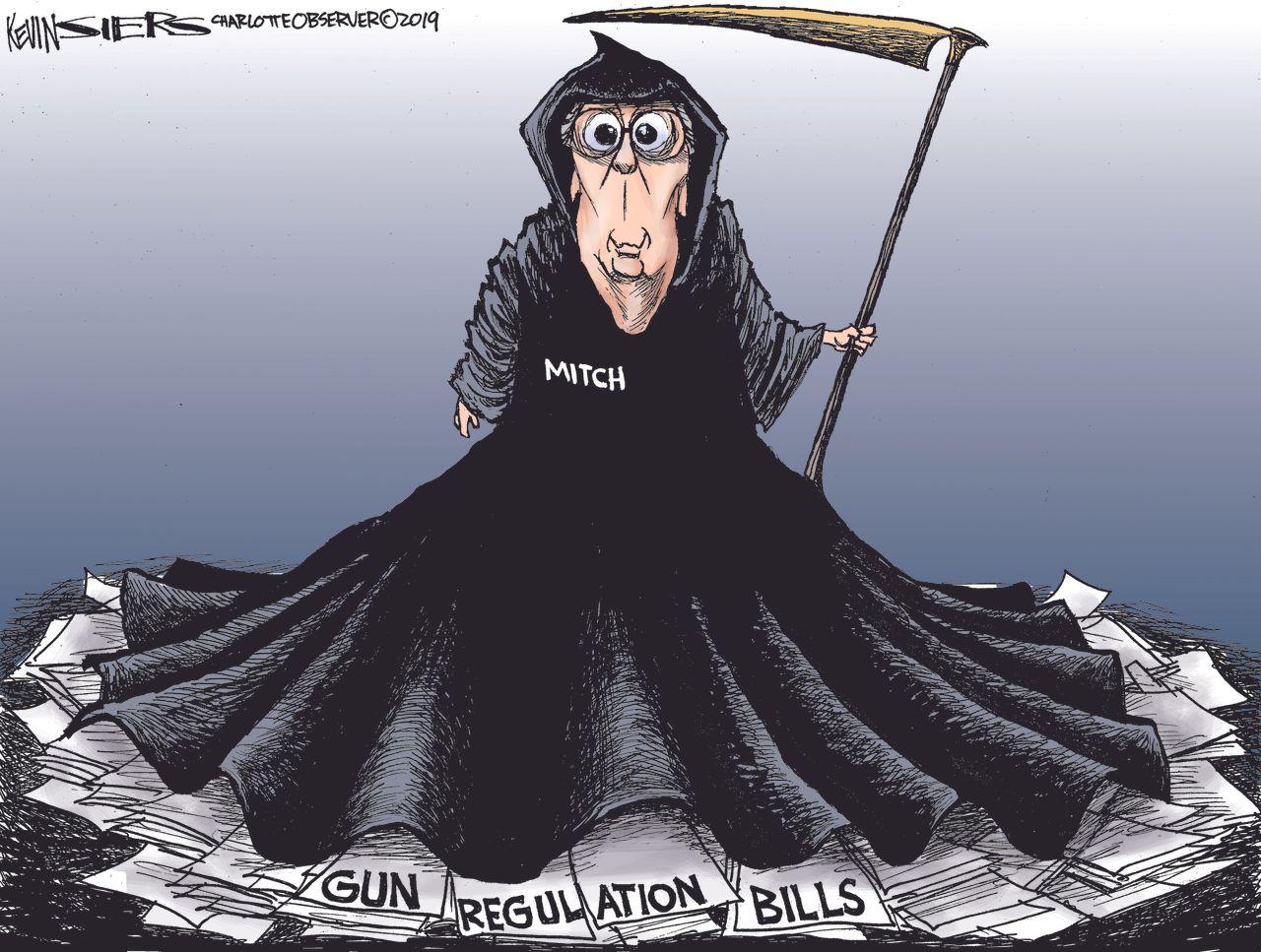 Political Cartoon U.S. Mitch McConnell Gun Regulation Bills Grim Reaper