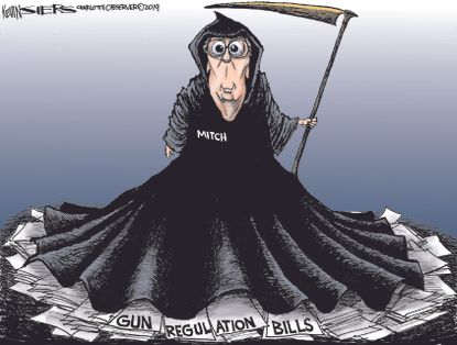 Political Cartoon U.S. Mitch McConnell Gun Regulation Bills Grim Reaper