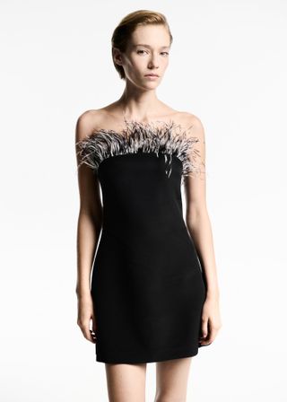 Strapless Dress With Feather Detail - Women | Mango United Kingdom