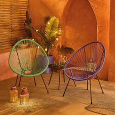 Aldi acapolca chair in green and purple.