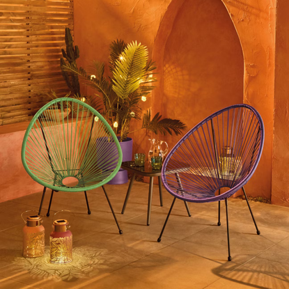 Aldi acapolca chair in green and purple.