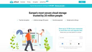 pCloud website screenshot.