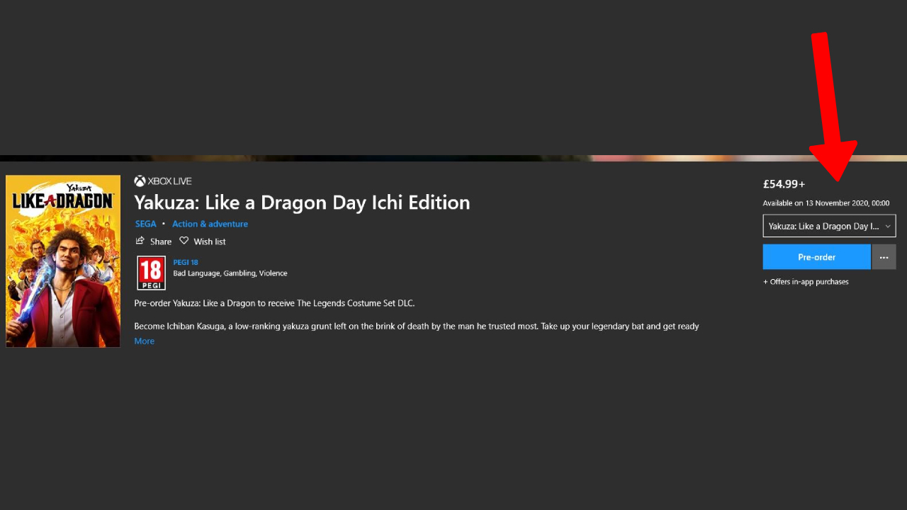 Yakuza: Like a Dragon listing