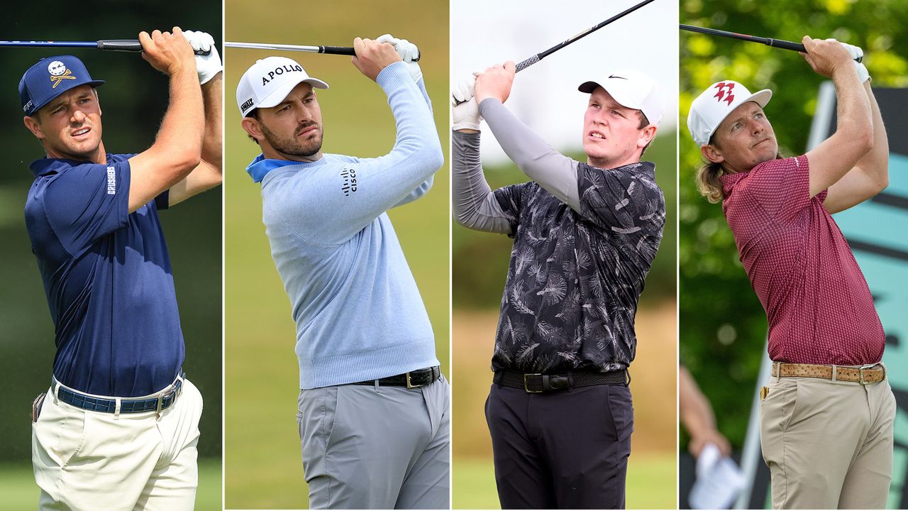 Side-by-side images of Bryson DeChambeau, Patrick Cantlay, Rob MacIntyre and Cameron Smith 