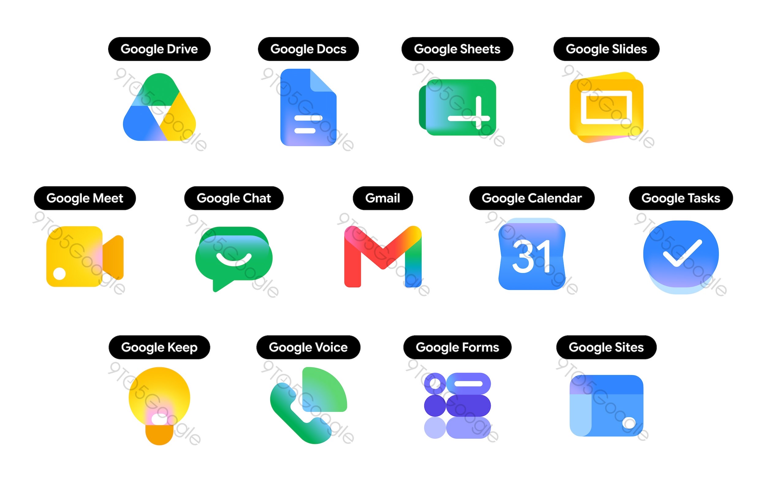 Drive, Gmail, Meet, Docs, and more. Upcoming Google app icons for