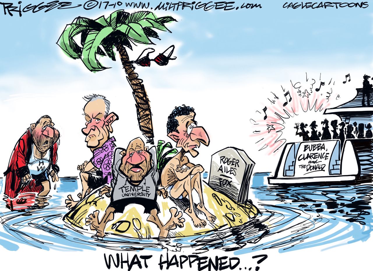 Political cartoon U.S. sexual assault Bill O&amp;#039;Reilly Anthony Weiner Bill Cosby Harvey Weinstein