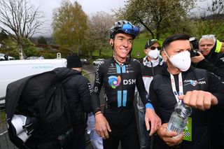 LIENZ AUSTRIA APRIL 22 Romain Bardet of France and Team DSM final overall race winner celebrates after the 45th Tour of the Alps 2022 Stage 5 a 1145km stage from Lienz to Lienz TouroftheAlps on April 22 2022 in Lienz Austria Photo by Tim de WaeleGetty Images