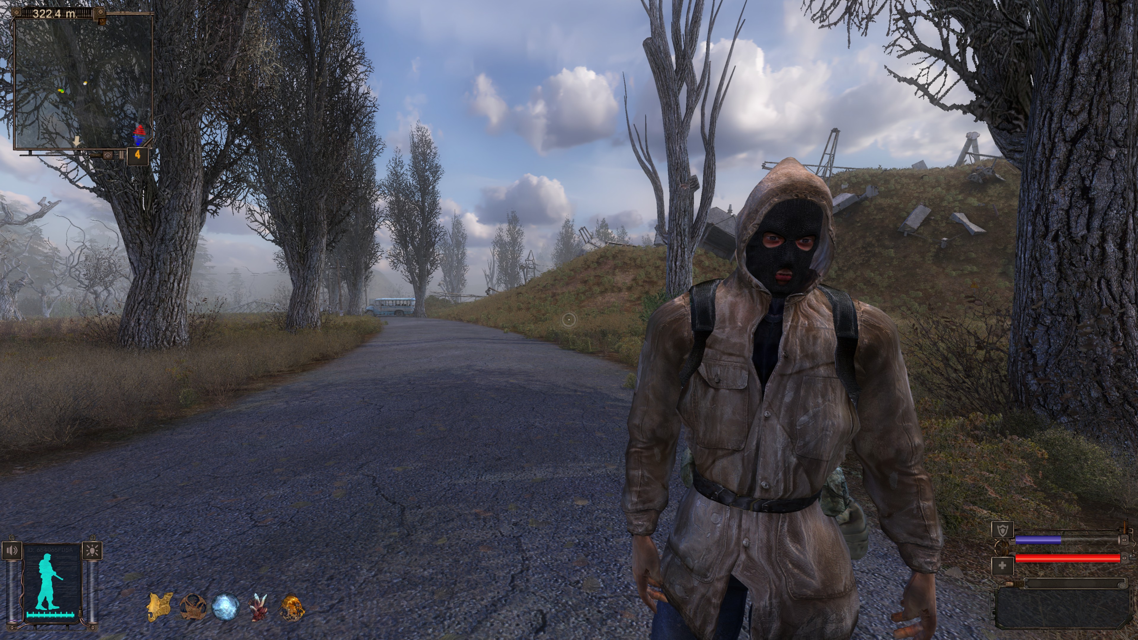 A Stalker in a beige jacket stands on a deserted road.