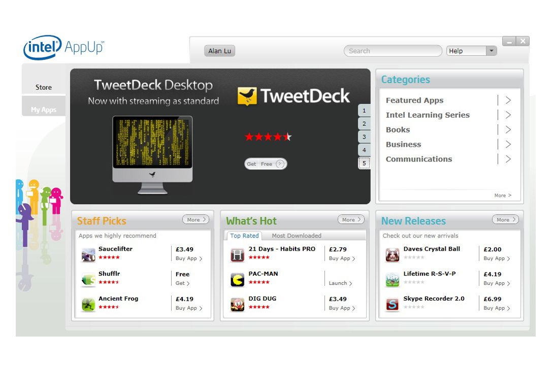 The home screen of Intel AppUp