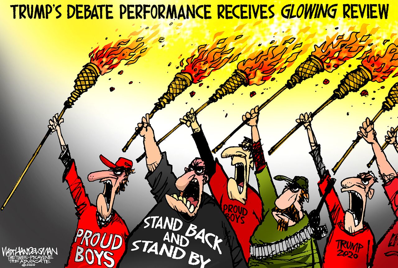 Political Cartoon U.S. Trump debate proud boys