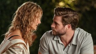 Laura Dern and Liam Hemsworth in "Lonely Planet" now streaming on Netflix