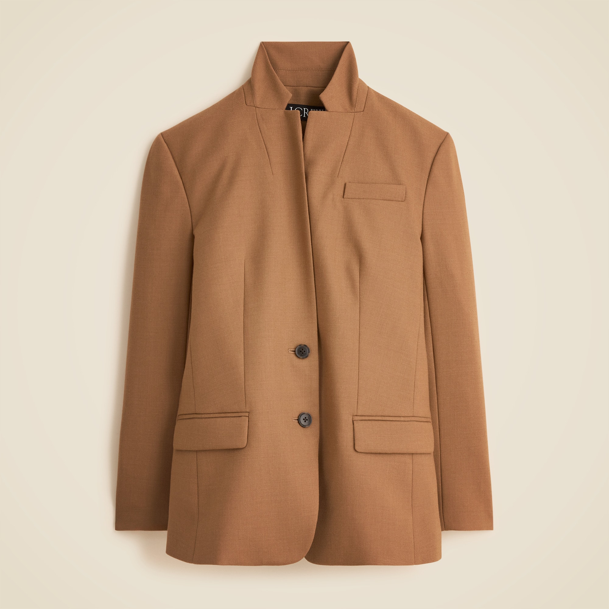 Stand Collar Blazer in Wool-Blend Flannel