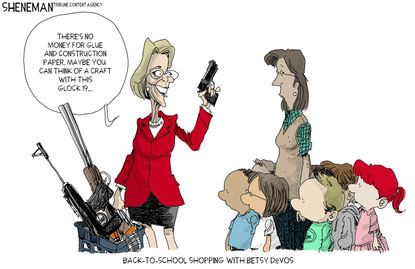 Political cartoon U.S. Betsy DeVos&nbsp;guns back to school shootings