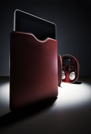 iPad case and Bose headphone case in ‘Rouge Hermes’-coloured Swift calfskin, both special order, by Hermes