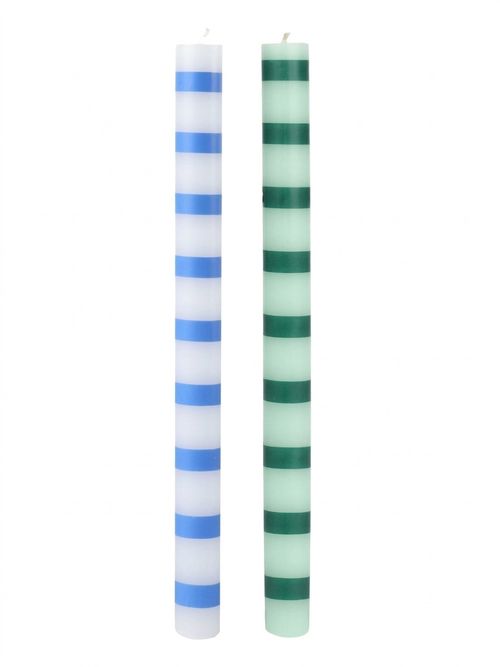 Blue & Green Stripe Dinner Candles