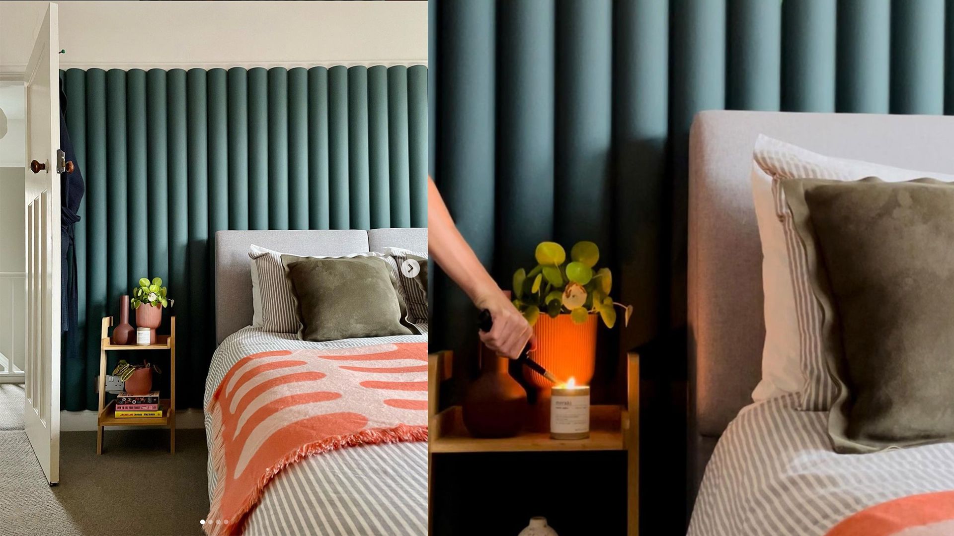 guest bedroom with candle being lit