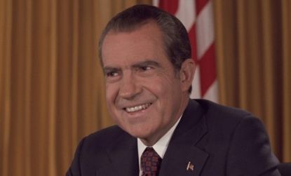 President Richard Nixon is all smiles in a 1969 photo: Gawker reports that the original idea for Fox News was "buried deep within the Richard Nixon Presidential Library," in a 1970 memo.