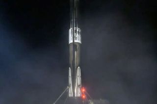 The first stage of a SpaceX Falcon 9 rocket lands on the droneship A Shortfall of Gravitas on Friday, March 15, 2024.