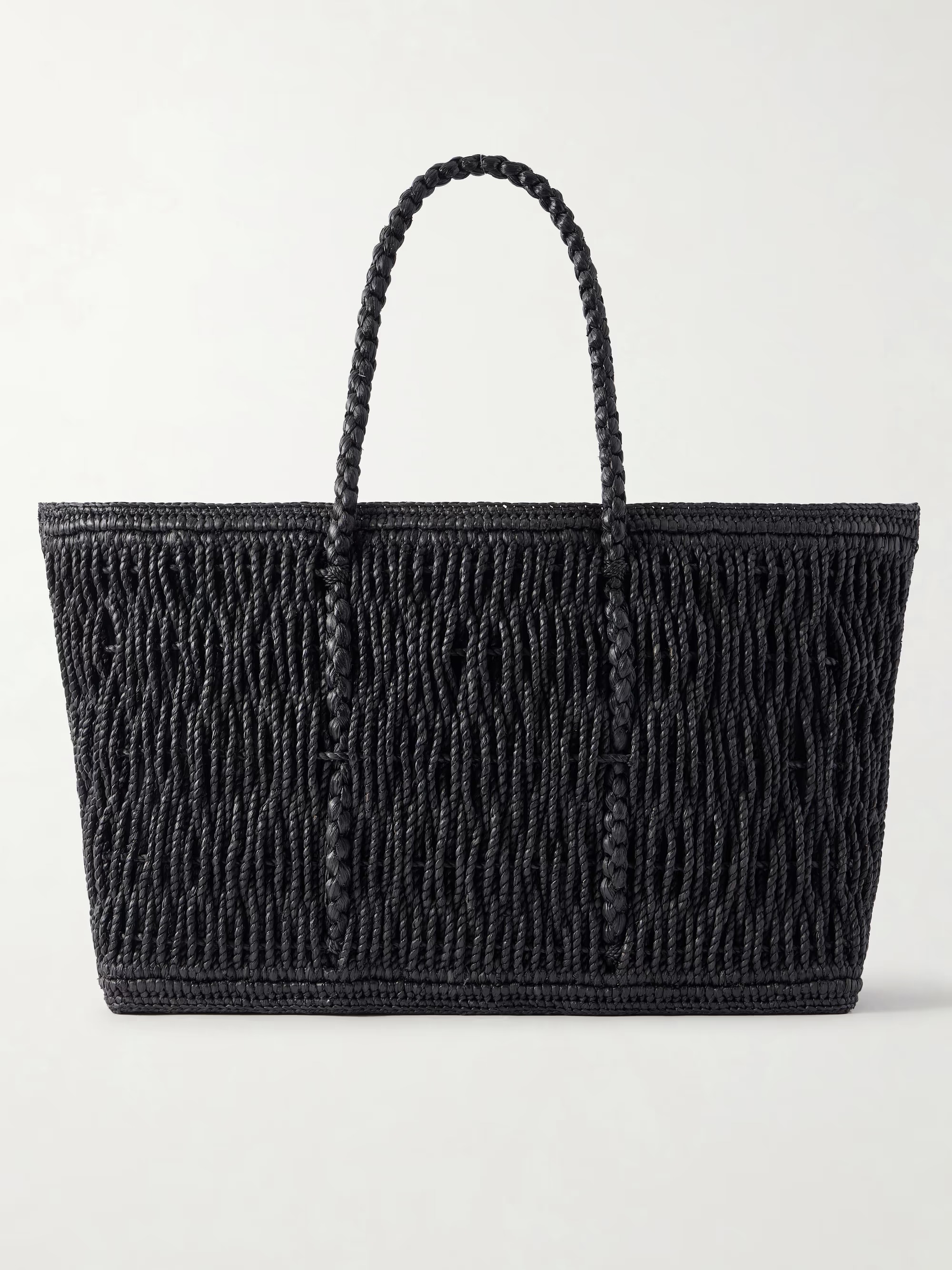 Georgica Leather-Trimmed Raffia Tote