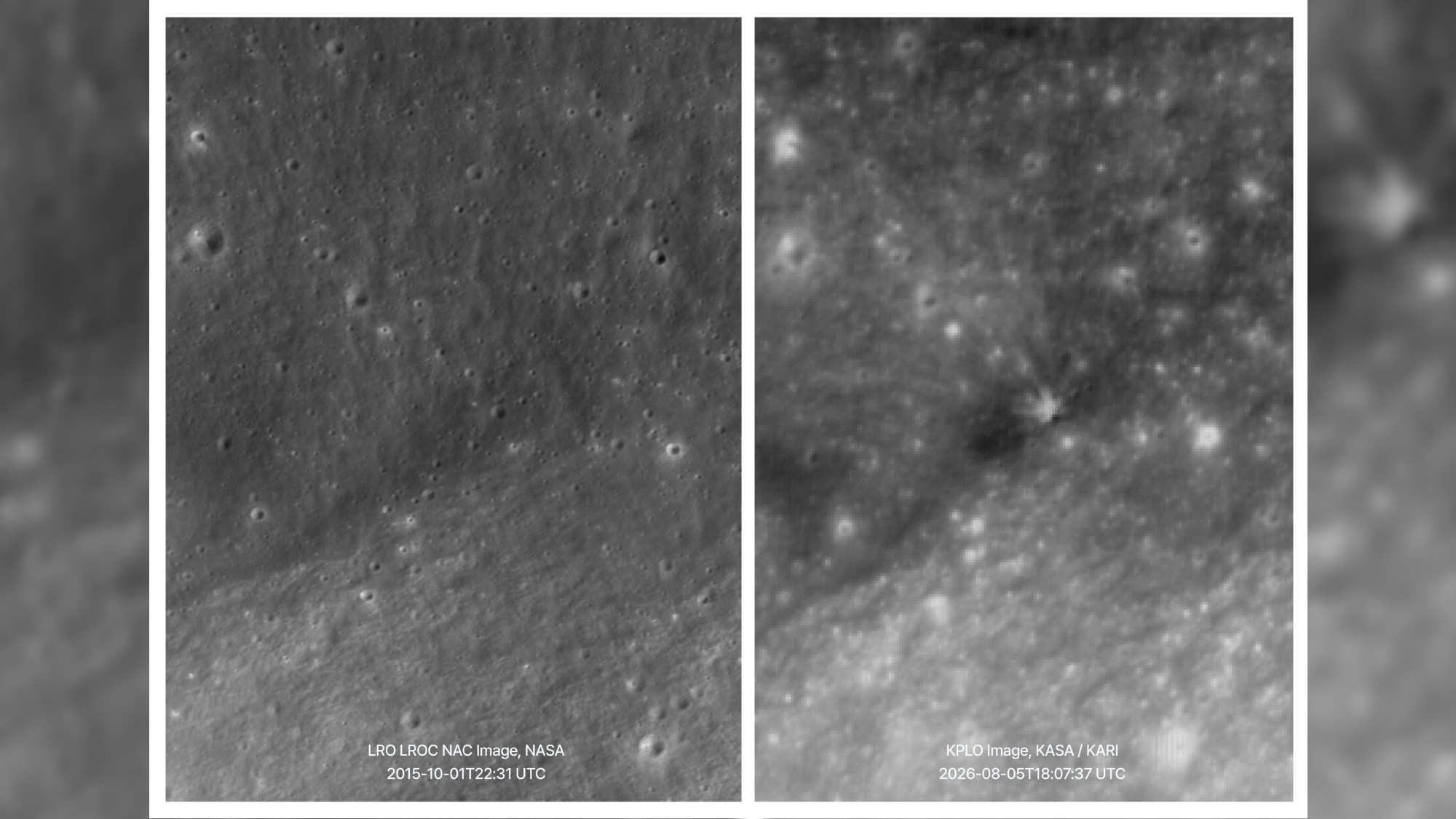 a photograph of a grey mottled surface on which a dark oval area is circled in white