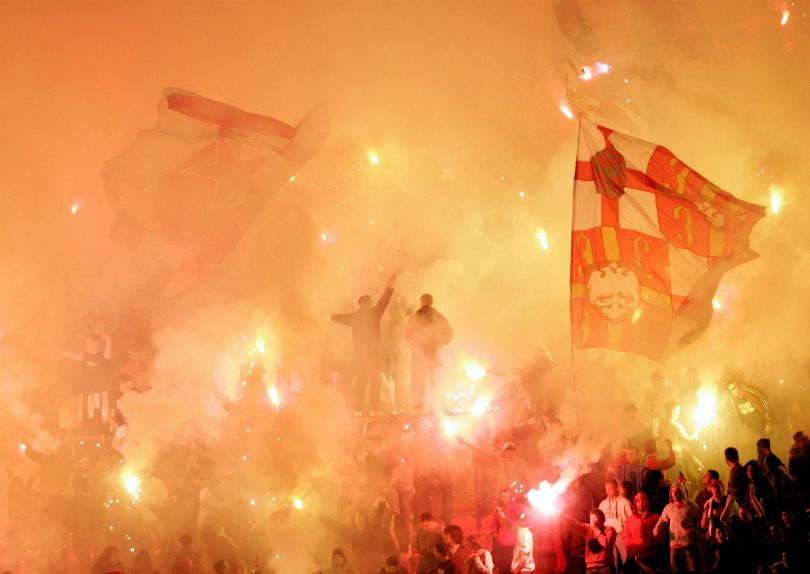 Players of FK Crvena zvezda applaud the fans after the team's