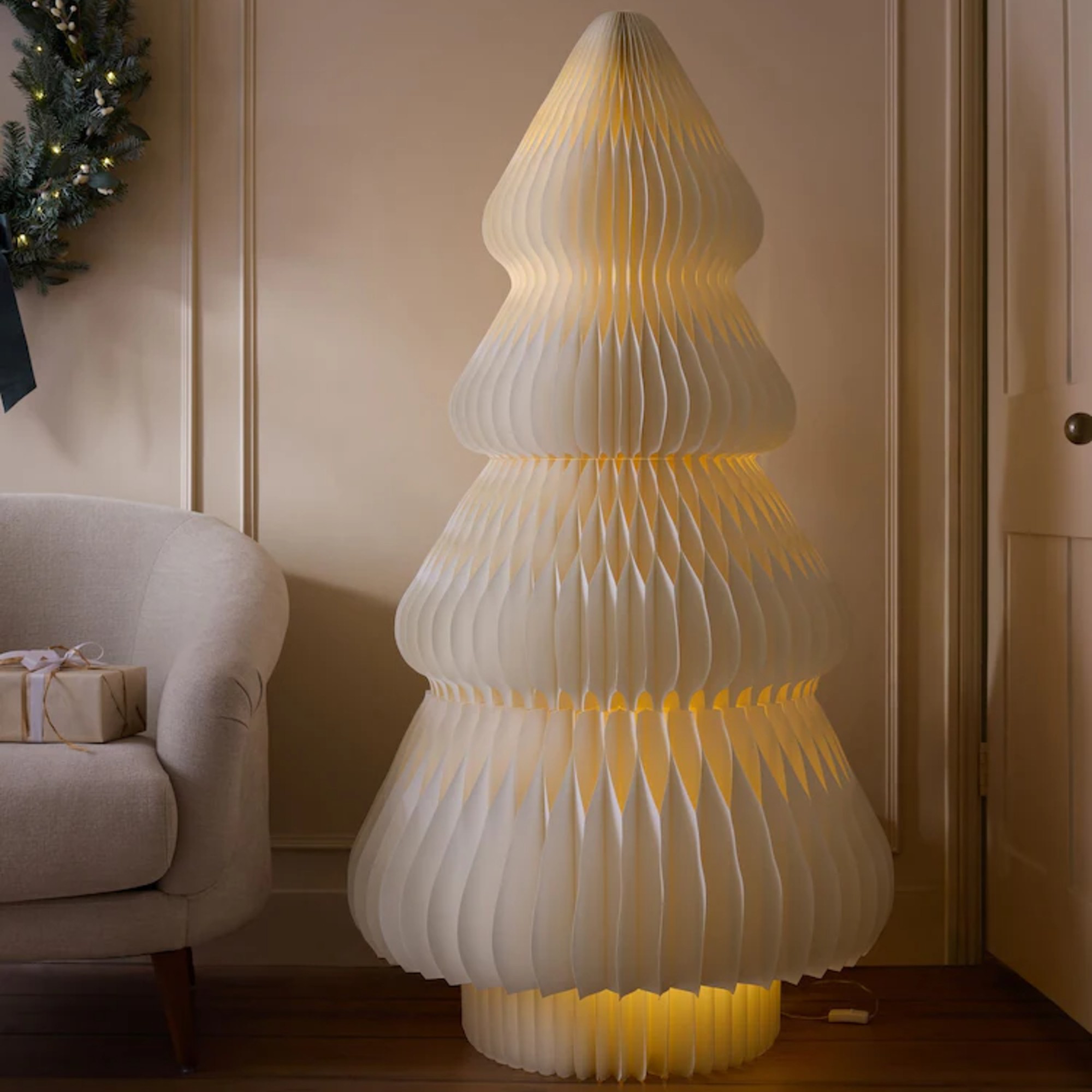 Next White 5ft Light Up Paper Christmas Tree