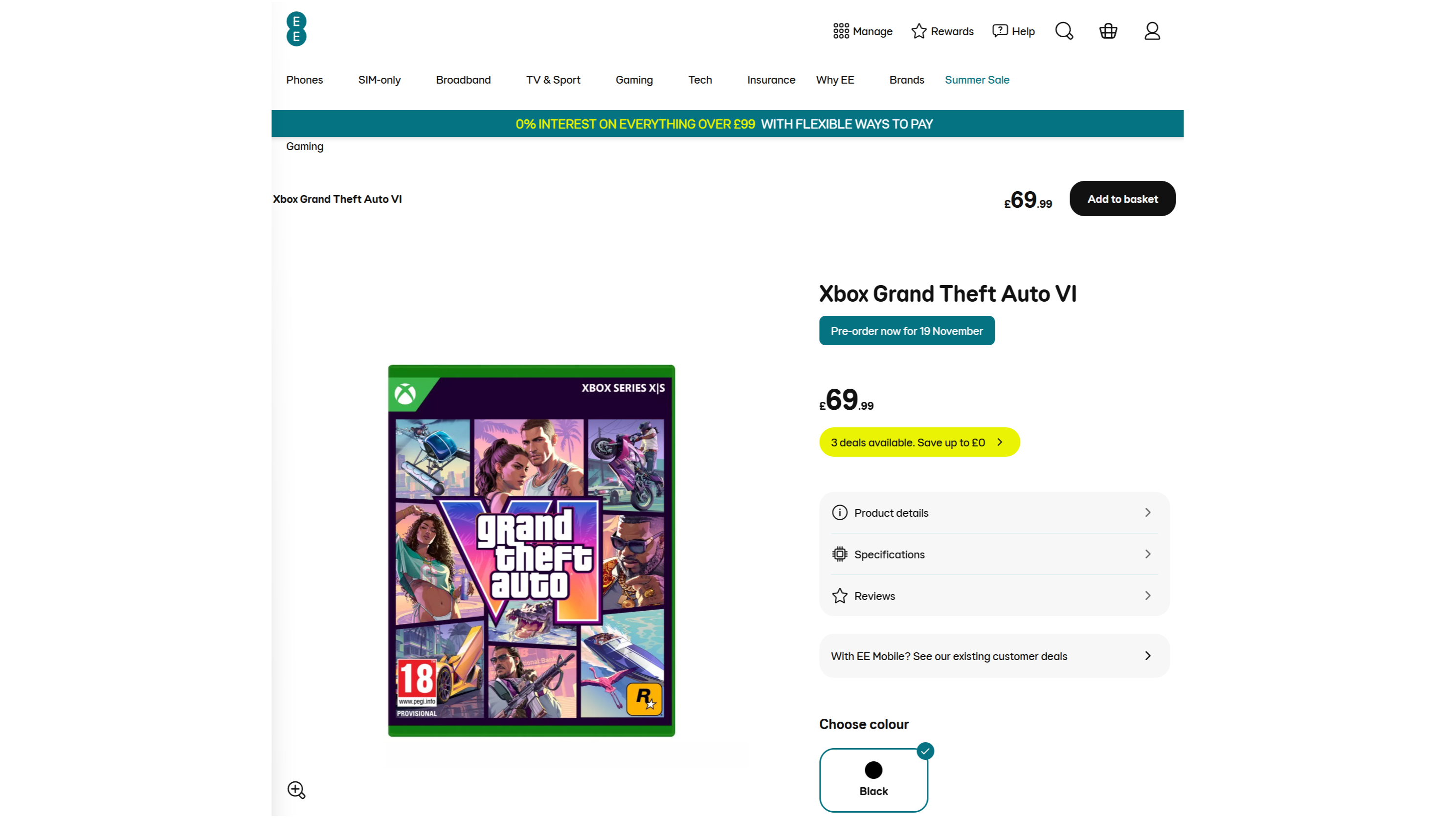 GTA 6 PS5 Edition game box on a white background at EE's store