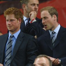 Prince William and Prince Harry attend the 2010 World Cup group C first round football match between England and Algeria on June 18, 2010 at Green Point stadium in Cape Town.