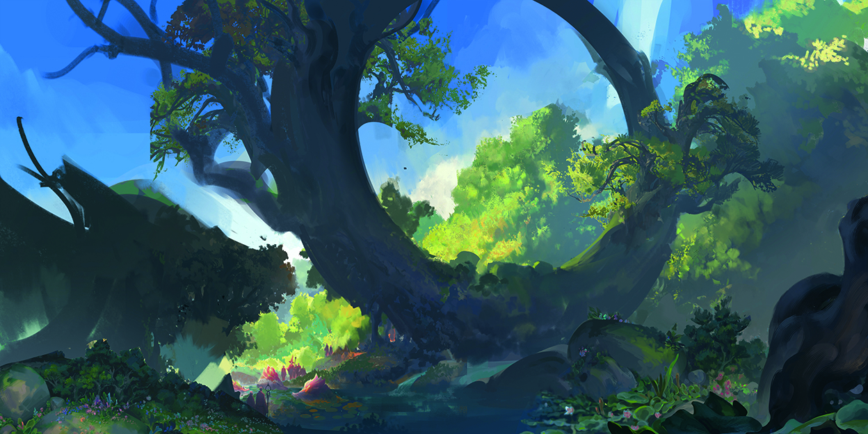 Image of a fantasy forest digital art scene with a magic portal