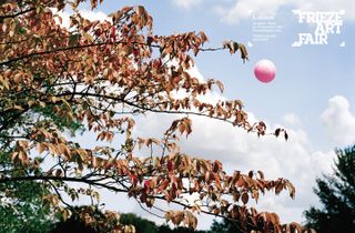 Frieze Art poster, pink tennis ball with tree branches
