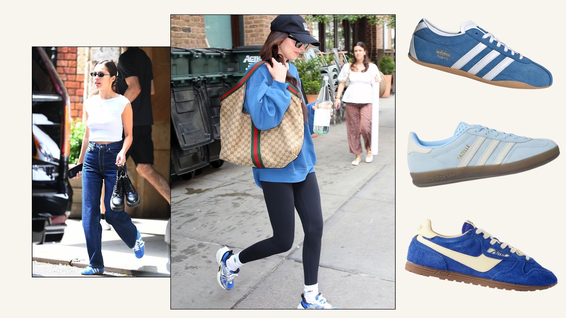 Olivia Rodrigo and Dakota Johnson wear blue trainers while out in New York.
