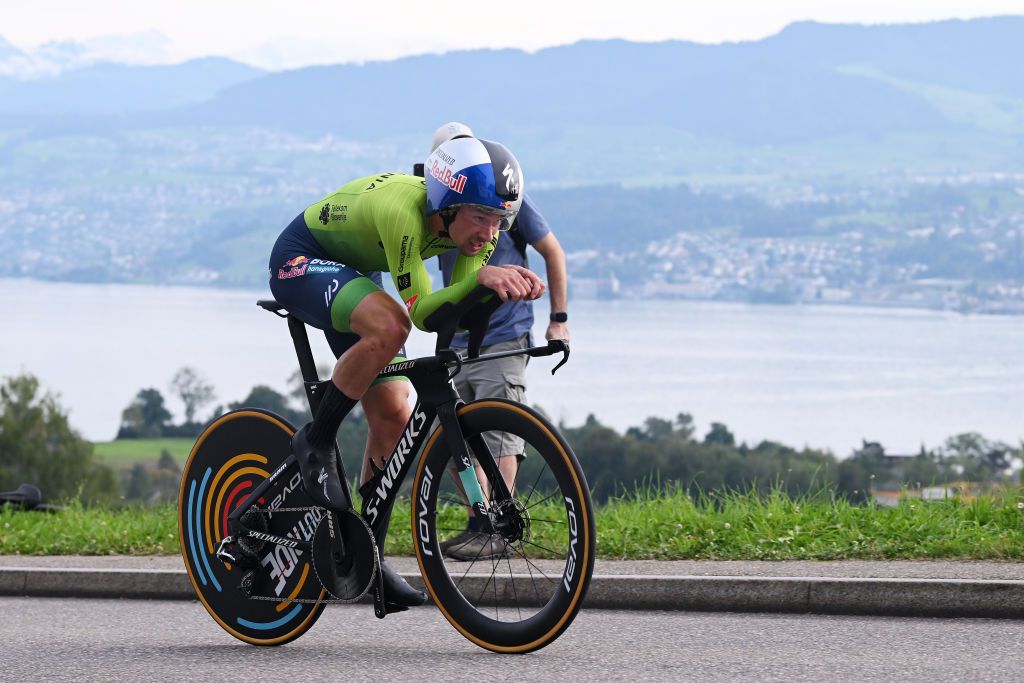 ZURICH SWITZERLAND SEPTEMBER 22 Primoz Roglic of Team Slovenia sprints during the 97th UCI Cycling World Championships Zurich 2024 Mens Elite Individual Time Trial a 461km one day race from Gossau to Zrich on September 22 2024 in Zurich Switzerland Photo by Dario BelingheriGetty Images