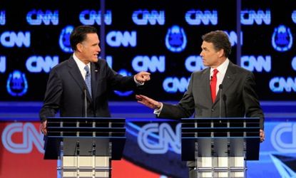 Mitt Romney and Rick Perry sparred during Tuesday's GOP presidential debate in Las Vegas, which proved to be far more testy than previous Republican face-offs.