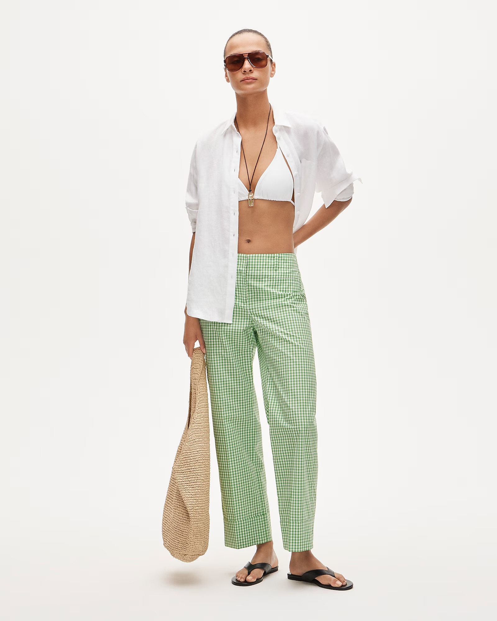Cuffed Gingham Taffeta Pant