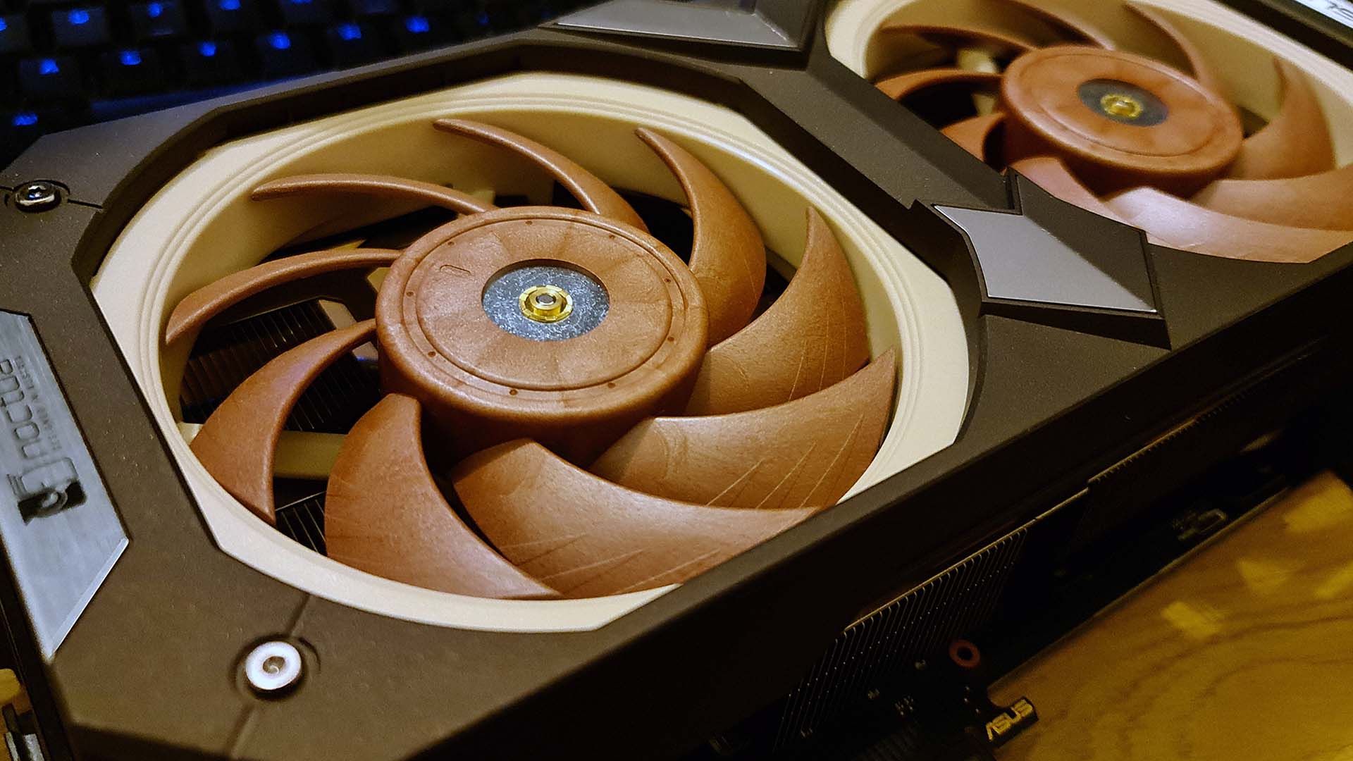 The Asus GeForce RTX 3070 Noctua OC Edition in and around a PC case