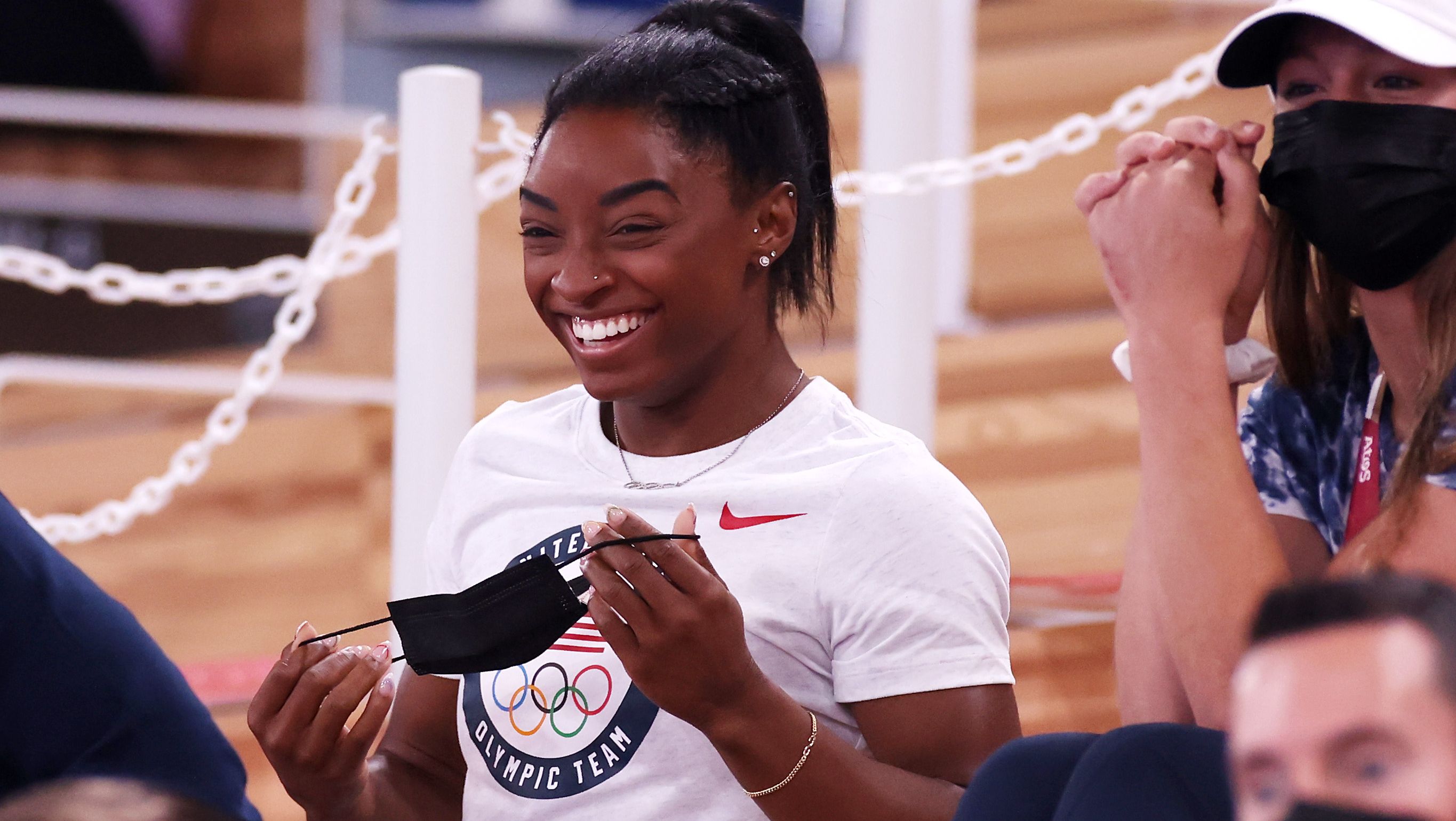 tokyo, japan august 01 simone biles of team united states smiles during the womens uneven bars final on day nine of the tokyo 2020 olympic games at ariake gymnastics centre on august 01, 2021 in tokyo, japan photo by jamie squiregetty images