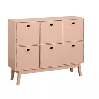 Blush pink locker style slim storage cabinet