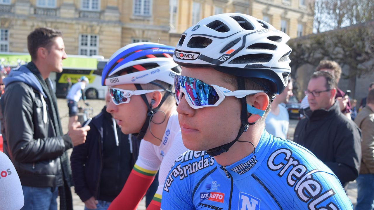 Wout Van Aert wore the new Oakley Flight Jacket sunglasses, which were launched earlier this week