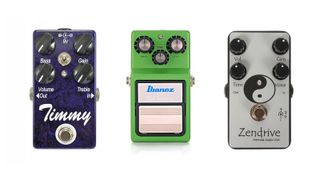 A selection of overdrive pedals from Paul Cochrane, Ibanez and Hermida Audio