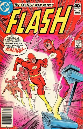 In DC Comics' "The Flash," the superhero speedster uses his own speed and a cosmic treadmill to travel through time.