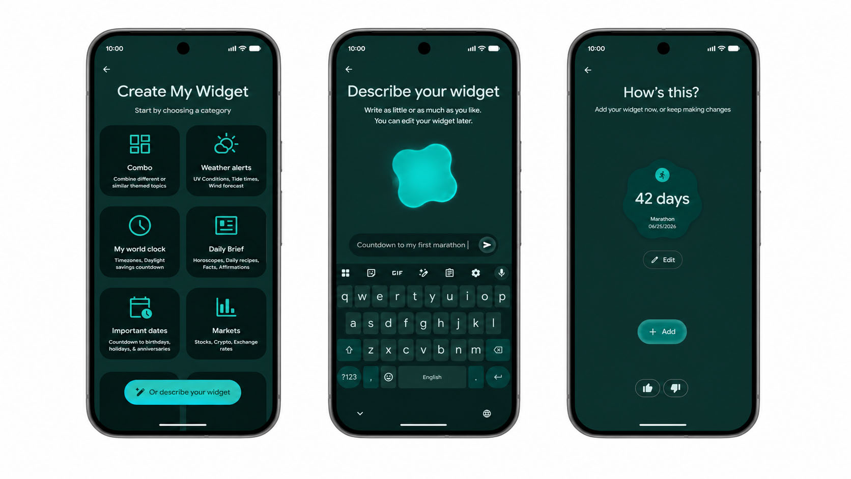 Gemini widgets on an Android phone