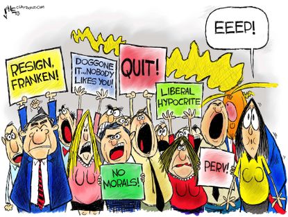 Political cartoon U.S. Al Franken Trump sexual assault