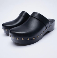 Zara, Wooden Leather Clogs with studs, $149