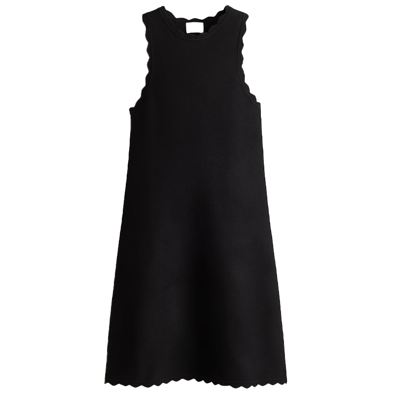 black scallop edge shift dress, h&m