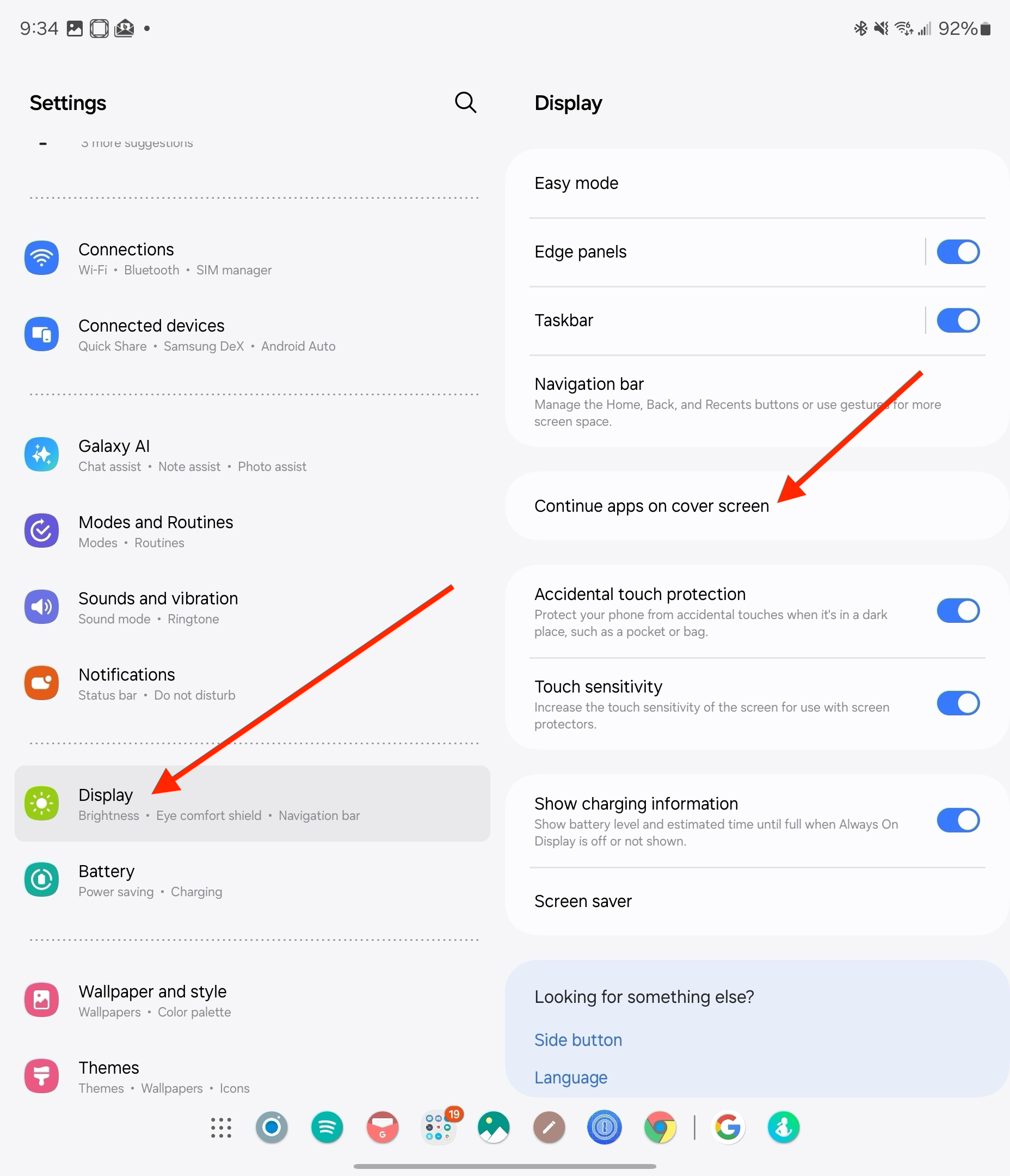 Display settings on fold 6